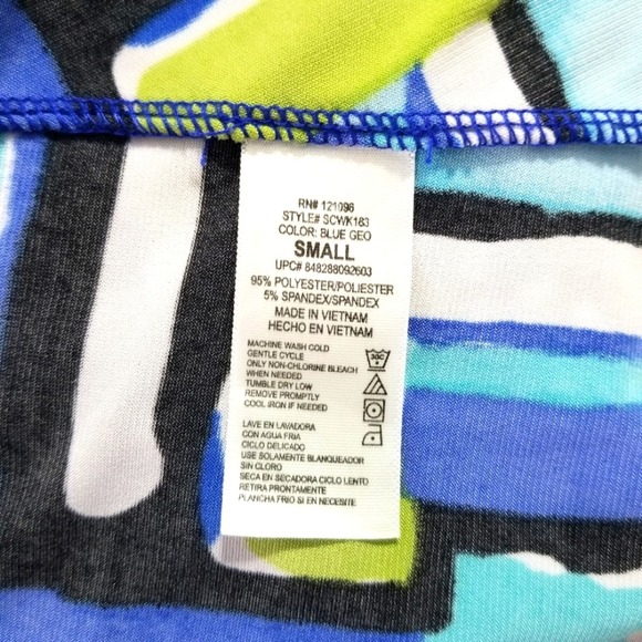 KIARA Dress Women's Size Small Abstract Print Blue Aqua & Chartreuse - Picture 7 of 7